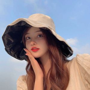 HBP Chapeaux Japonais Wide Vinyl Bucket Femme Femme Outdoor UV UV Sun Protection Hat Big Brim Summer Sunshade P230327