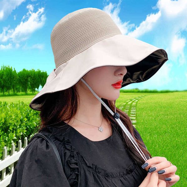 HBP Chapeaux larges femelles Brim Beach UV Protection cale cale calendrie Vinyle Summer Mesh Bucket Hat Tide P230327