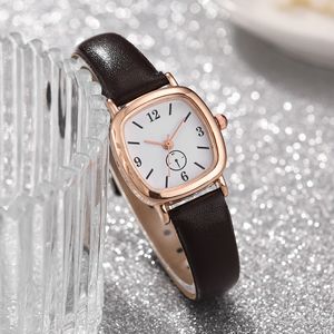 HBP luxe casual zakelijke dameshorloges witte wijzerplaat roségoud vierkante bezel designer horloge lederen band quartz horloges