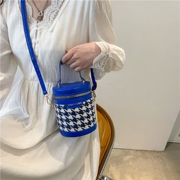 HBP luxe designer tassen ins niche design cilindertas dames nieuwe retro houndstooth bucket handtas all-match schouder messenger tas