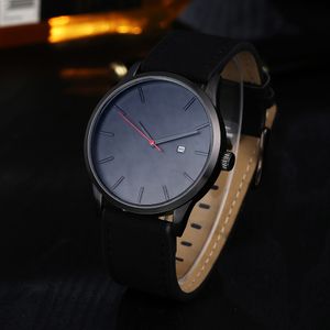 HBP Mens Business Watches Luxury Leather Quartz Watch Men Solid Black Bracelet Calendar Clock Montres de Luxe