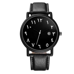 HBP Relojes para hombre Números arábigos Dial Reloj casual Correa de cuero Relojes de pulsera de moda Montres de luxe