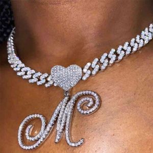 HBP Nieuwe A-Z Cursive Letter Heart Pendant Iced Out Cubaanse ketting voor vrouwen Initiële zirkoonschakelketen Choker Hip Hop Jewelry 220008285Z