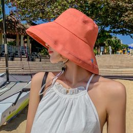 HBP NOUVEAUX chapeaux larges pêcheurs féminines Soleil Simple Love broderie Big Brim Face-Covering Bucket Bucket Style à mode coréen P230327