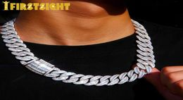 HBP New Iced Out Bling 20 мм Baguett Cz Кубинское звено-цепочка Ожерелье 5a Циркон Тяжелый массивный колье с застежкой-коробкой Хип-хоп Женщины Мужчины Jewelry9286016