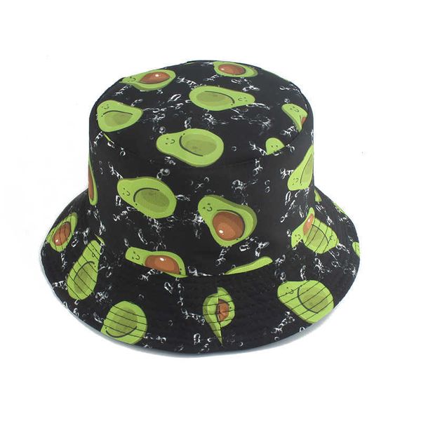 HBP New Wide Brim Hats 2021 Bobure de seau de dessin animé drôle Fisherman Unisex Streetwear Hip Hop Fruit Fruit Pêche Bob Bob de fruits de casque