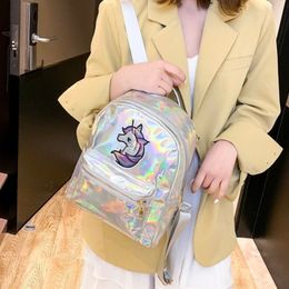 HBP Non-Brand 2021 Korean Laser Pargin Unicorn Children's Backpack Cute Personality Rainbow Pony Pu Sport.0018 DIAA