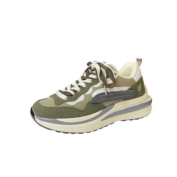 HBP no marca 2024 otoño nuevos zapatos para caminar de color verde mostaza para hombre, zapatos transpirables de malla de suela gruesa versátiles para disparar en la calle