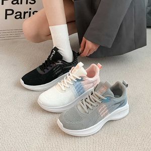 HBP Non-Brand 2024 Moda Fondo Grueso Zapatos de Mujer elevados Zapatillas de Malla para Correr con Cordones Deporte Femenino