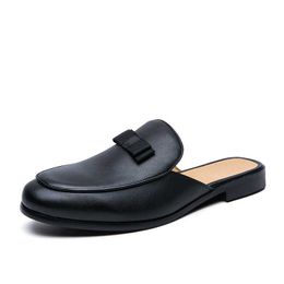 HBP Non-Marque Babouche Homme en cuir Chaussures habillées en cuir noir Slip On Flat Casual Shoes pour hommes Robe en cuir Demi-chaussures