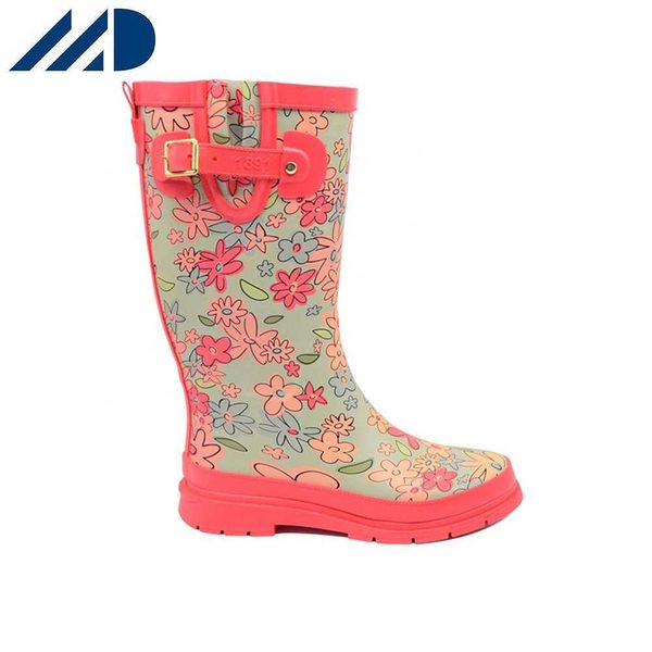 HBP Non-Brand Best Fashion Print Impermeable Antideslizante Adulto Camping Usable Goma Lluvia Botas Largas Mujeres