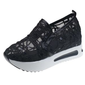 HBP Zapatillas de deporte transpirables sin marca, zapatos para caminar con plataforma de punto de tacón alto, zapatillas de deporte de moda para mujer