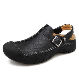 HBP – chaussures de plage décontractées avec sangle à boucle, vente en gros, sandales en cuir véritable durables pour hommes, antidérapantes, sans marque