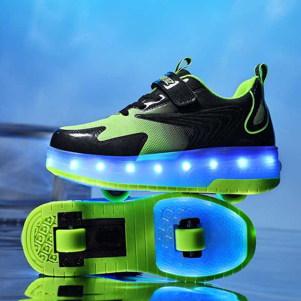 HBP Zapatos Casuales sin Marca Carga USB Niños Niña Automático Led Iluminado Intermitente Niños Niños Patín sobre Ruedas Zapatillas de Deporte Brillantes con Ruedas