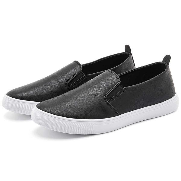 HBP Sin marca Fábrica de China Venta al por mayor Moda para mujer Negro Casual Moda Luz para caminar Zapatos de cuero de PU Resbalón en zapatos planos para caminar