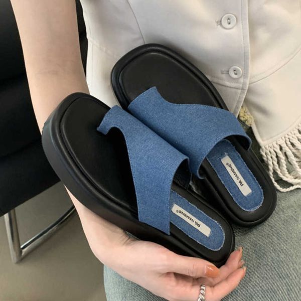 HBP Sin marca China Venta al por mayor Sandalias de mezclilla Planas Low MOQ Toe Ring Platform Slides Slip on Sandalias para mujer