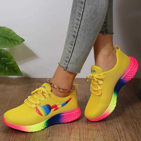 HBP no marca colorido Arco Iris amor tejido Gradual niñas zapatos para correr mujeres lujo mosca tejida casual zapatillas deportivas