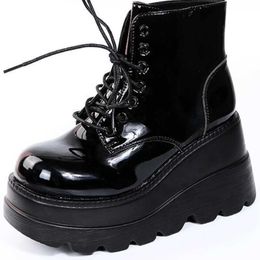 HBP Non-Brand Dropshipping Custom Fashion Design Black Gothic Style Boots Women Shoes Platform Wedges Casual enkelschoenen