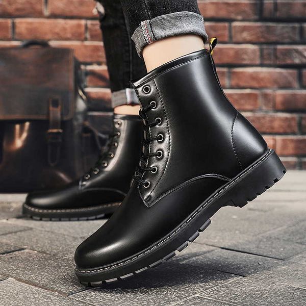 HBP Precio de fábrica sin marca Venta al por mayor Botas Martin de cuero negro con diseño clásico con cordones para zapatos de hombre