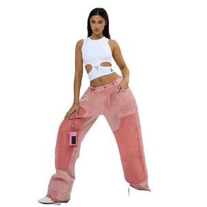 HBP Niet-merk herfstwinter dameskleding nieuwe straatmode contrasterende kleur stiksels hoge taille losse casual jeans dames