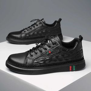 HBP Non Brand Fashion Ademend Koe Lederen Alligator Getextureerde Casual Schoenen Heren Zwarte Leisure Sneakers Voor Mannen Sport