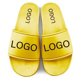 HBP Non-Brand Greatslides Pantuflas Por MayorZapatos de diapositivas casuales Sandalias planas de cuero baratas Zapatillas de casa amarillas impresas personalizadas