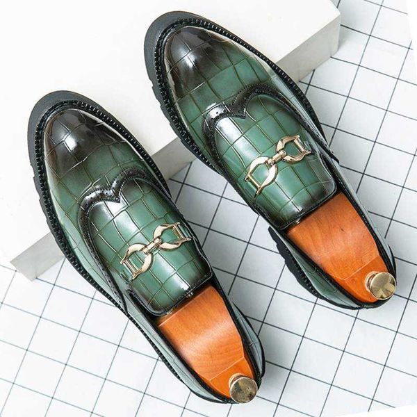 HBP Non-Marque Couleur Verte Semelle Épaisse Hauteur Augmentant En Gros Durable Sans Lacet En Cuir Mocassins Robe Chaussures pour Hommes