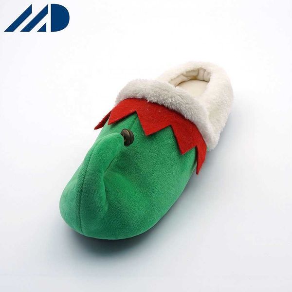 HBP Non-Marque Vente Chaude Hiver Intérieur Noël Doré Métal Cloche Pantoufles Faux Confortable Belle Rouge Vert Femmes Pantoufles Chaussures