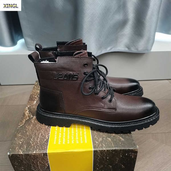 HBP Botas de cuero para hombre de venta caliente sin marca Botas Chelsea de goma antideslizantes de caña alta de moda marrón Botas de piel al por mayor de China