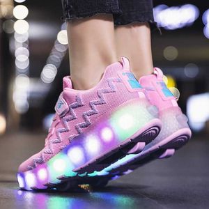 HBP Non-Brand Kids LED-lichtrolschoenen voor jongens meisje lichtgevende schoenen oplichtende schaatsen casual sneakers mode Tweewielige studentenschaatsen