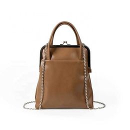 HBP Non-Brand Koreaanse tas schattige bruine ketting lippenstift Pu lederen handtas in knoopstijl metalen clip opening mini