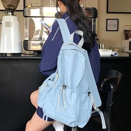 HBP Non-Marque Style coréen simple smog bleu sac à dos voyage pratique cordon de serrage en nylon léger