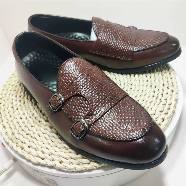 HBP Non-Marque Grande Taille 38-48 Design De Mode Confortable Noir Marron Hommes Double Moine Sangle Mocassins Chaussures
