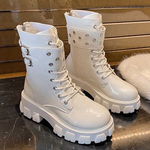 HBP Non-Brand Talla Grande 43 Botas de Plataforma para Mujer Otoño e Invierno Nuevas Botas de Moto con Hebilla de cinturón para Mujer Botas de Moda para Mujer