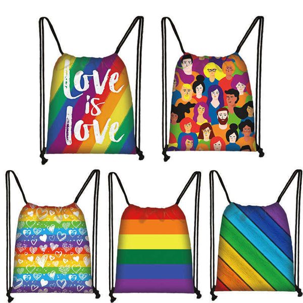 HBP Love Love Love Is Love Rainbow Sac à dos LGBT LGBT GAY LESBIAN SAG SAG MAN ET FEMMES BACKPACKET DAB DAB RAINBOW Sacs de rangement de rangement Cadeau