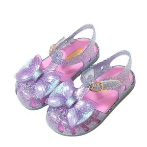 HBP Non-Brand luxe pailletten platte strand Romeinse sandalen kinderprinses schoenen boog bling jelly sandalen schoenen voor meisjes