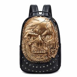 Vente sans marque HBP!Hommes et femmes Back Packs Steam Punk Rivet Personnalité Bagpack 3d Skull Backpacks portable pour ordinateur portable pour adolescents