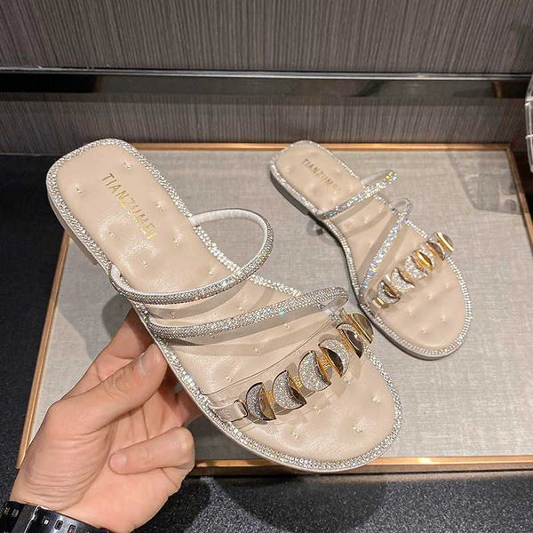 HBP Sandalias sin marca Femme Plat China Venta al por mayor Calidad Rhisntone Plana Casual Moda Sandalias cómodas para mujer