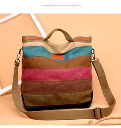 HBP Non-Brand gestreepte vrijetijdscanvas splitsen Multi Color Dames Bag draagbaar een schoudertassenger Sport.0018