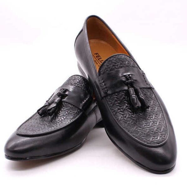 HBP Non-Brand Zapatos de cuero brillantes y elegantes, mocasines con clip de cuero belga para hombres