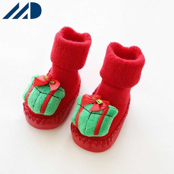 HBP Non-Brand Terry Engrosado Navidad 3D Zapatos de Dibujos Animados Calcetines Bebé Antideslizante Zapatos para niños pequeños Calcetines de Navidad a Granel Rojos Grandes