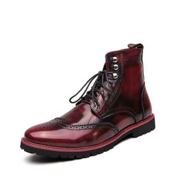 HBP Niet-merk uniek ontwerp Rood Zilver Blauw Kleur Hoge broguemodellen Mode Klassieke duurzame enkelleren laarzen voor heren