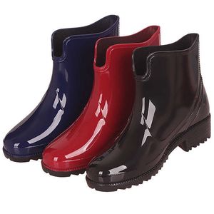 HBP Non-Brand Botas de Tobillo de PVC para Exteriores para Mujer, Impermeables, baratas, Zapatos de Lluvia de PVC, Botas de Lluvia con tacón para Senderismo, Color Negro