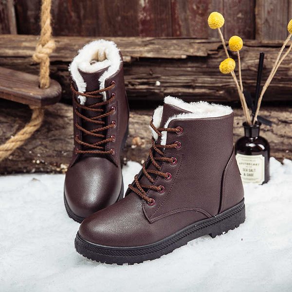 HBP Non-Brand Invierno Diseño de Moda Simple Zapatos de algodón de Color Puro para Mujer Bota Nieve Mantener Caliente Invierno de PU Barato