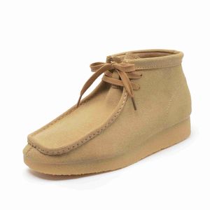 HBP Non-Brand Mujeres Hombres Gamuza Cuero Genuino Cordones Mocasín Tobillo Cuñas Plataforma Wallabee Botas