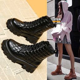 HBP Non-Brand Botas de Tobillo para Mujer Botas de Plataforma a la Moda para Mujer Zapatos de Cuero de PU Tallas Grandes 43 Calzado Femenino con Cordones y Parte Inferior Gruesa para Mujer