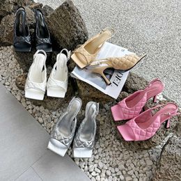 HBP Non-Merk Zapatos Mujer Tacon Europese Vreemde Stijl Middelhoge Vierkante Teen Sandalen Slingback Dunne Stiletto Hakken voor Dames
