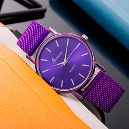 HBP Purple Ladies Bekijk roestvrijstalen staalband Quartz Movement Business Watches paar polshorloges meisjes verjaardagscadeau