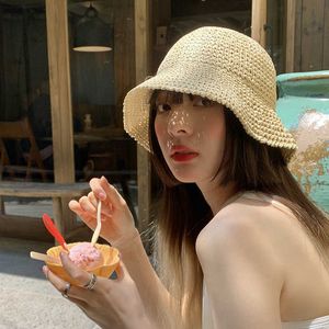 HBP Zomer Wide Brim 2022 Nieuwe vouwstroopen Buiten Beh Zonhoeden voor Solid Color Bucket Hat Women Goros Caliente Para Mujer P230327