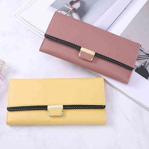 HBP Carteras Cartera Coreana Mujer Larga Delgada Color Sólido Empalme Simple Multi Monedero 220823